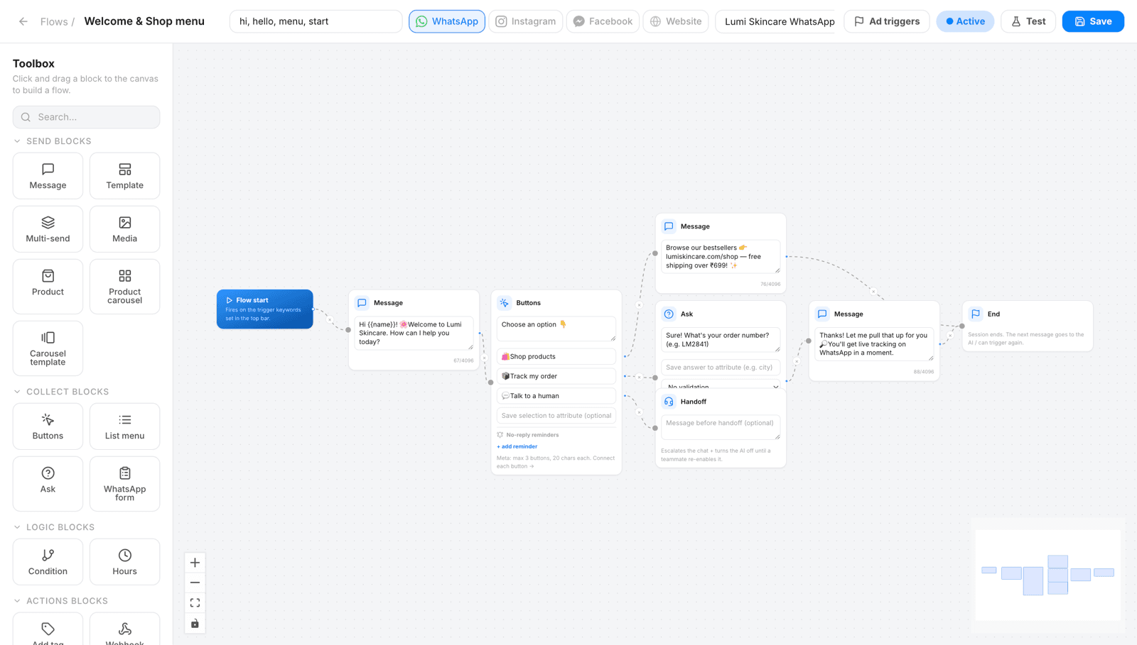 No-code chatbot flows