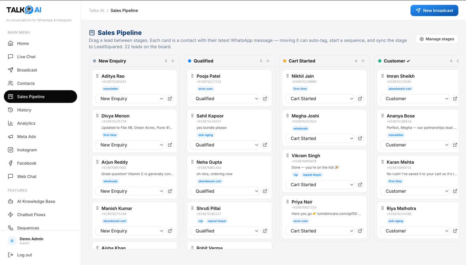 A sales pipeline built into chat